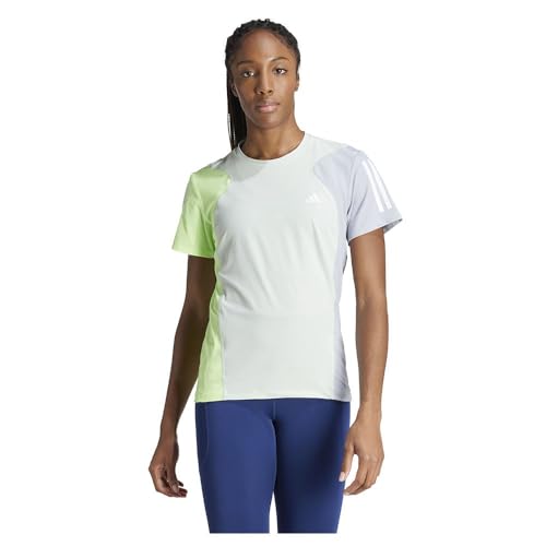 adidas Damen Own The Run Colorblock Tee T-Shirt, Linen Green/Green Spark/Halo Silver, XS von adidas