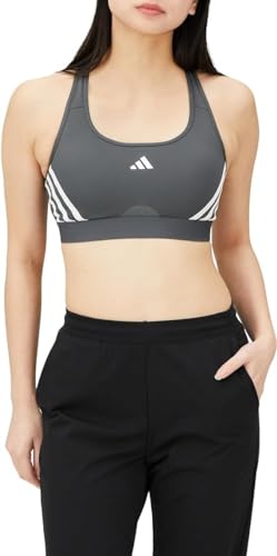 adidas Women's Powerimpact Train Medium-Support 3-Stripes Bra Sport-BH, Grey six/White, S E-G von adidas