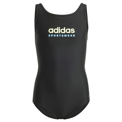 adidas Girl's Sportswear U-Back Swimsuit Kids Badeanzug, Black/Green Spark, 5-6 Years von adidas