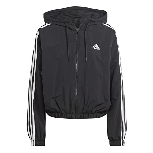 adidas Damen Essentials 3-Stripes Woven Windbreaker, Black/White, M von adidas