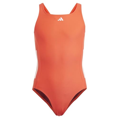 adidas Girl's Cut 3-Stripes Swimsuit Badeanzug, Bright Red/White, 13-14 Years von adidas