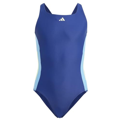 adidas Girl's Cut 3-Stripes Swimsuit Badeanzug, Dark Blue/Green Spark, 14-15 Years von adidas