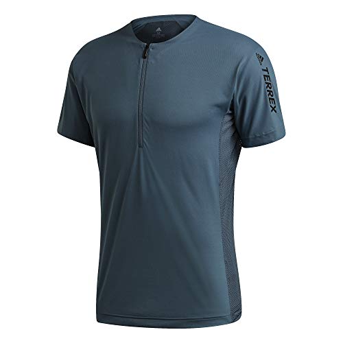 adidas Herren Agr Zip Tee Kurzarm-T-Shirt, Blau, XXL von adidas