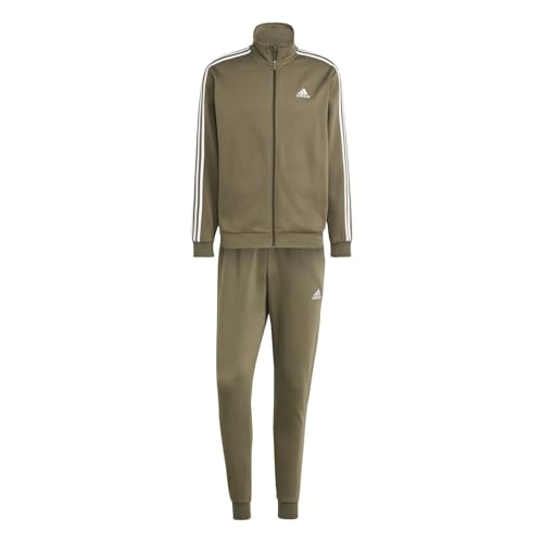 adidas Herren Basic 3-Stripes Fleece Track Suit, olive strata, S von adidas