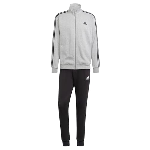 adidas Herren Basic 3-Stripes Fleece Track Suit, Medium Grey Heather/Black, XS von adidas