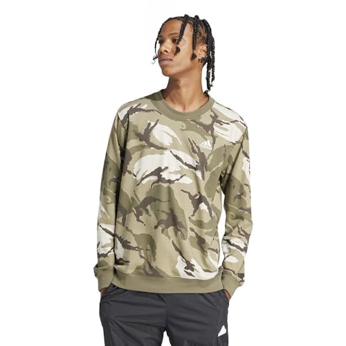 adidas Men's Seasonal Essentials Camouflage Sweatshirt, Olive strata, L von adidas