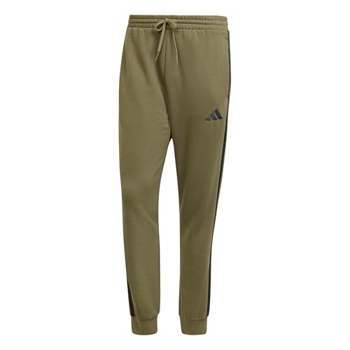 adidas Herren Essential Three Stripes Fleece Pant, Olive strata/Black, S von adidas