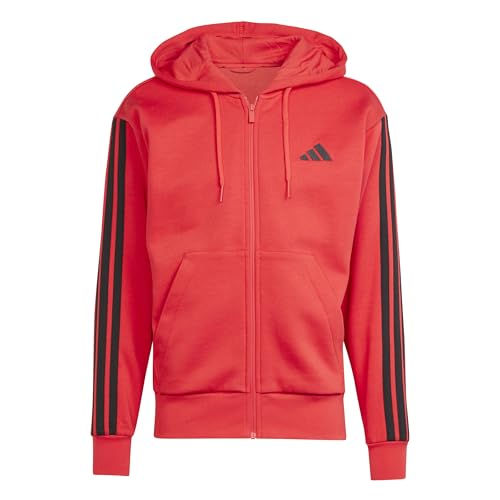 adidas Herren Essential Three Stripes Fleece Zipper Hoodie, Pure Ruby/Black, M von adidas