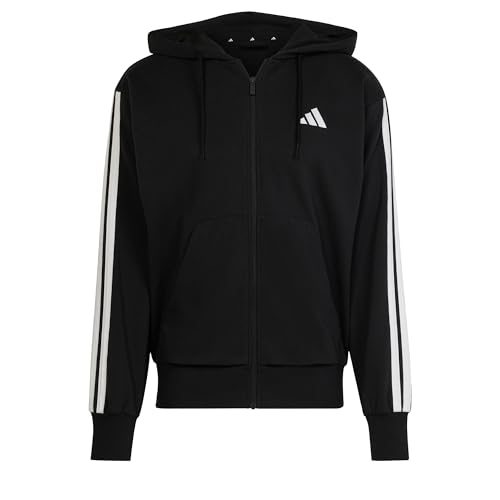 adidas Herren Essential Three Stripes French Terry Fullzip Hoodie, Black/White, XL von adidas