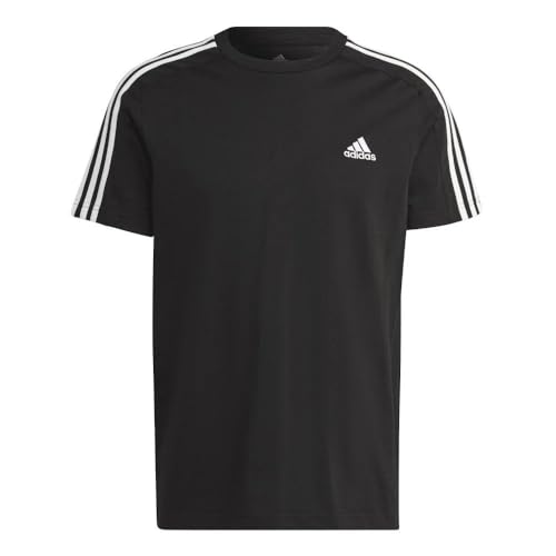 adidas Herren Essential Three Stripes Single Jersey Tee, Black/White, L von adidas