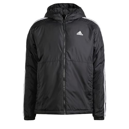 adidas Herren Essentials 3-Stripes Insulated Hooded Jacket Jacke, Black, L von adidas