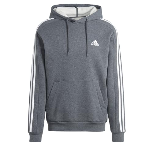 adidas Herren Essentials Fleece 3-Stripes Hoodie, Dark Grey Heather, M von adidas