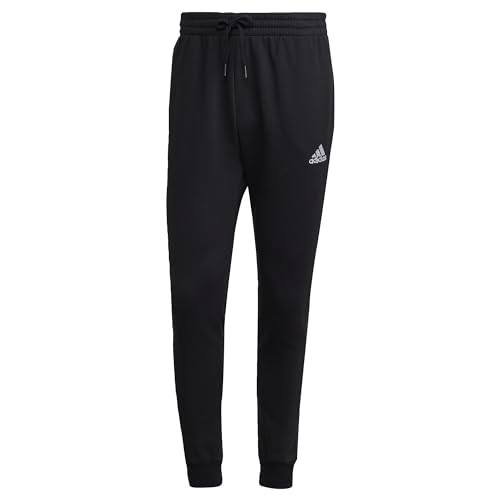 adidas Herren Essentials Fleece Regular Tapered Pants, Black / White, S von adidas