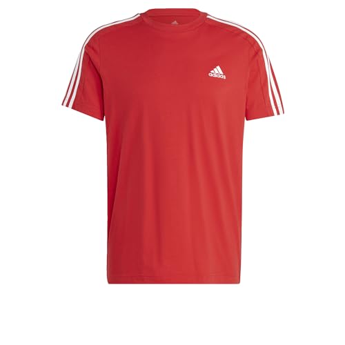 adidas Herren Essentials Single Jersey 3-Stripes Tee, Better Scarlet/White, M Tall von adidas