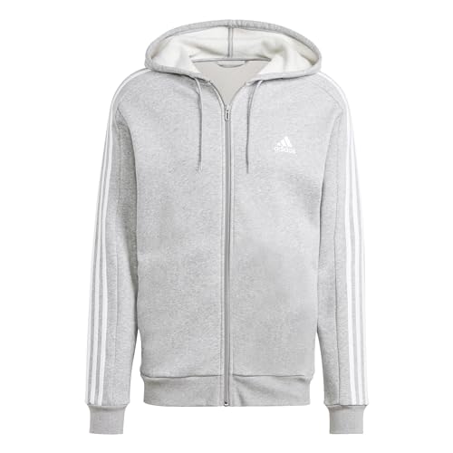 adidas Herren Essentials Fleece 3-Stripes Full-Zip Hoodie, Light Grey, XL von adidas