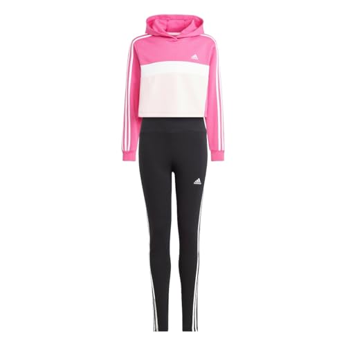 adidas IJ8737 JG 3S TIB FL TS Tracksuit Girl's Top:semi lucid fuchsia/white/white Bottom:BLACK/WHITE Größe 1415 von adidas