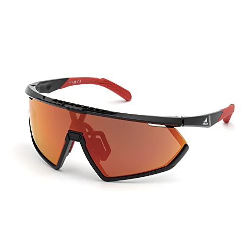 adidas Sport- Sonnenbrille für Herren SP0001-Maske-Form, Farbe glänzendes Schwarz, Gläsern farbe Roviex verspiegelt,mit zweiter Wechsellinse Farbe orange, von adidas