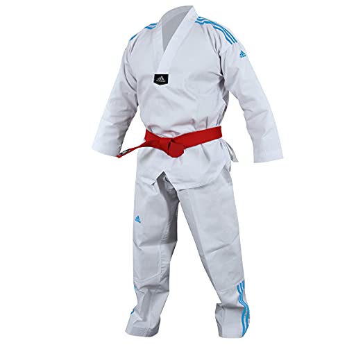 adidas Taekwondoanzug, Adi Club 3 stripes, weißes Revers, blaue Streifen (180) von adidas