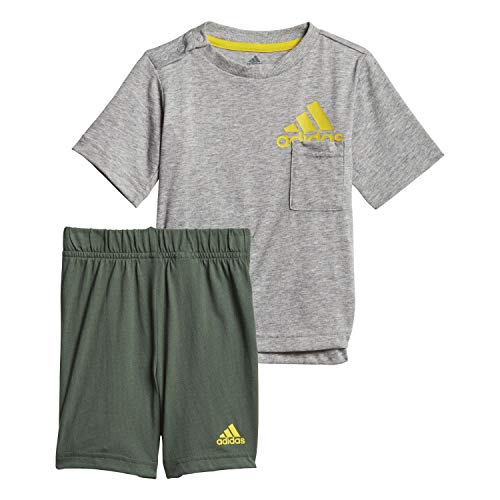 adidas Unisex Baby Bos Sum Set Trainingsanzug, Top:medium Grey Heather/Yellow Bottom:green Oxide S21, 9 Monate EU von adidas