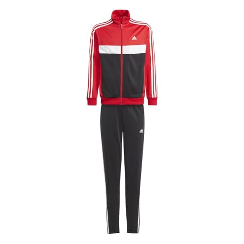 adidas Unisex Kinder Essentials 3-Streifen Tiberio Trainingsanzug, 7-8 Jahre, Better Scarlet/White/Black/White, 7-8 Jahre von adidas