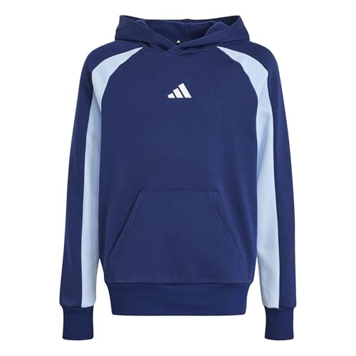 adidas Unisex Kinder Seasonal Essentials Colorblock Fleece Hoodie, Dark Blue/Glow Blue/White, 15-16 Years von adidas