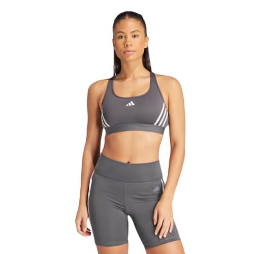 adidas Women's Powerimpact Train Medium-Support 3-Stripes Bra Sport-BH, grey six/white, 3XL C-D von adidas