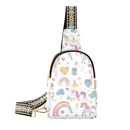 Trendige Bauchtasche, Motiv: niedliche Einhörner, Regenbögen, Wolken, Donut, robuster Rucksack für Damen, Niedliche Einhörner, Regenbögen, Wolken, Donut von aidingzhi