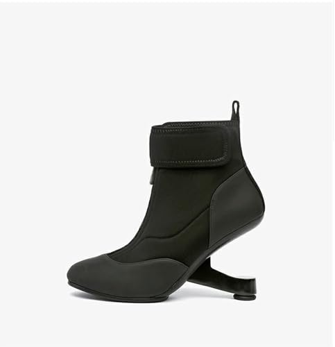 aixizi Kurze Stiefel im sportlichen Stil mit speziellen Absätzen und Eisenabsätzen für Frauen mit elastischen Klettstiefeln 8 cm,Schwarz,38 von aixizi