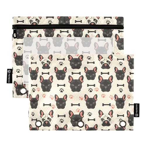 ALAZA Federmäppchen für 3-Ringbinder, lustige Hunde, Reißverschlusstasche, 3 Ringtaschen, transparentes Fenster, große Bindertaschen, Löcher für Schule, Büro, 2 Stück, Dogs A8385, 2er-Pack von alaza