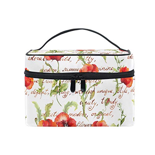 Große Make-up-Tasche mit Fächern, bunt, American Football, Reise-Kosmetiktasche mit Griff, für Teenager, Mädchen, Frauen, Damen Weiß Mohn 007 Einheitsgröße von alaza