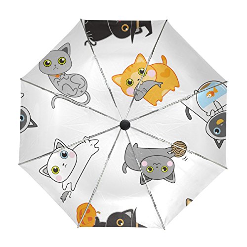 alaza Niedliche Kätzchen-Katze Regenschirm Reise Auto Öffnen Schließen UV-Schutz Windsicher von alaza