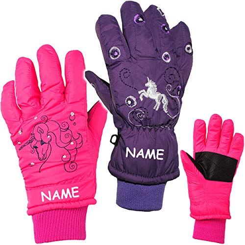 alles-meine.de GmbH Handschuhe/Fingerhandschuhe - Farbe & Größenwahl - Größen 5 bis 7 Jahre - inkl. Name - Einhörner lila - dunkel violett - Thinsulate wasserdicht + atmungsa.. von alles-meine.de GmbH