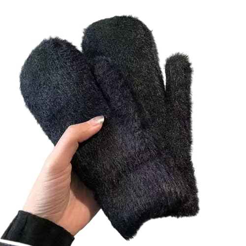 alloneslife Kunstfell-Fäustlinge für Damen, warme Winterhandschuhe, Kunstpelz-Handschuhe, dehnbare Manschette, bequemes Tragen beim Skaten, Skifahren, Jagd (schwarz) von alloneslife