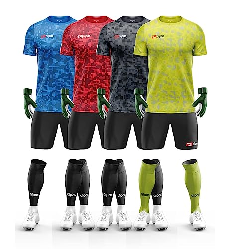 Torwartset Kurzarm Goal (Trikot + Hose + Strümpfe) / 4 Farben & alle Größen, Farbe: Blau mit Hose Schwarz, Größe: XXL von alpas