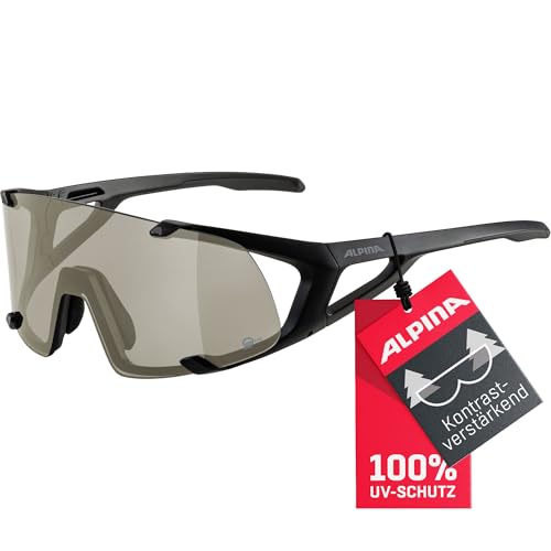 ALPINA HAWKEYE Q-LITE - Verspiegelte, Kontrastverstärkende & Beschlagfreie Sport- & Fahrradbrille Mit 100% UV-Schutz Für Erwachsene, black matt, One Size von ALPINA