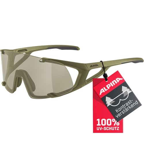 ALPINA HAWKEYE Q-LITE - Verspiegelte, Kontrastverstärkende & Beschlagfreie Sport- & Fahrradbrille Mit 100% UV-Schutz Für Erwachsene, olive matt, One Size von ALPINA