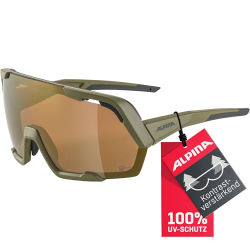 ALPINA ROCKET BOLD Q-LITE - Verspiegelte, Kontrastverstärkende & Beschlagfreie Sport- & Fahrradbrille Mit 100% UV-Schutz Für Erwachsene, olive matt, One Size von ALPINA