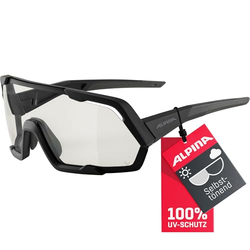 ALPINA ROCKET V - Selbsttönende, Bruchfeste & Beschlagfreie Sport- & Fahrradbrille Mit 100% UV-Schutz Für Erwachsene, black matt, One Size von ALPINA