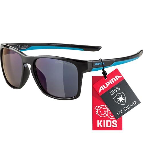 ALPINA FLEXXY COOL KIDS I - Verspiegelte und Bruchsichere Sonnenbrille Mit 100% UV-Schutz Für Kinder, black-cyan, One Size von ALPINA