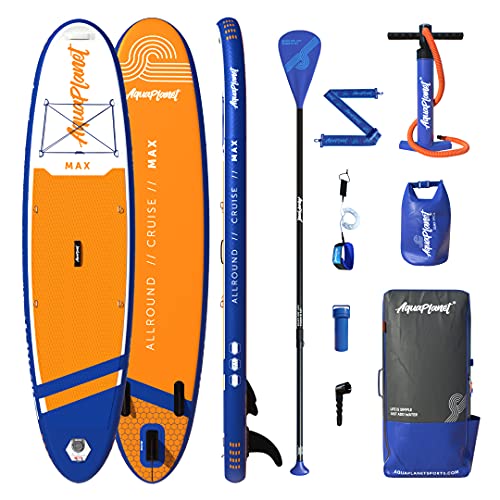 AQUAPLANET Aufblasbares Stand-Up Paddleboard Set - Max I 325 cm I Ideal für SUP Anfänger & Experten I Beinhaltet Finne, Paddel, Pumpe, Reparaturset, Rucksack, Leine, Trockensack, Trageriemen AQUAPLANET Aufblasbares Stand-Up Paddleboard Set - Max I 325 cm I Ideal für SUP Anfänger & Experten I Beinhaltet Finne, Paddel, Pumpe, Reparaturset, Rucksack, Leine, Trockensack, Trageriemen von aquaplanet