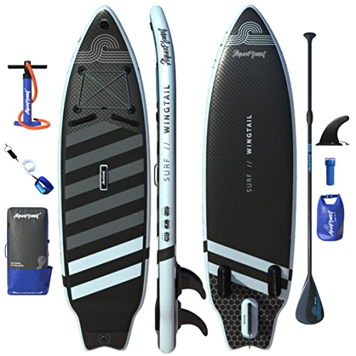 AQUAPLANET Aufblasbares Stand-Up Paddleboard Set - Wingtail Surf-SUP | 2.7m | Beinhaltet Finne, Paddel, Pumpe, Reparaturset, Rucksack, Leine, Trockensack, Trageriemen von aquaplanet