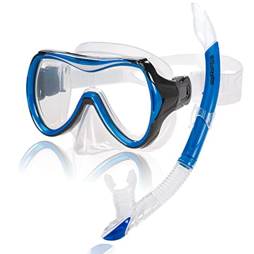 AQUAZON Capri Hochwertiges Schnorchelset, Tauchset, Schwimmset, Schnorchelbrille mit Tempered Glas, Schnorchel mit Semi Dry top für Kinder, Jugendliche Von 7-12 Jahren , Farbe:Blue AQUAZON Capri Hochwertiges Schnorchelset, Tauchset, Schwimmset, Schnorchelbrille mit Tempered Glas, Schnorchel mit Semi Dry top für Kinder, Jugendliche Von 7-12 Jahren , Farbe:Blue von aquazon