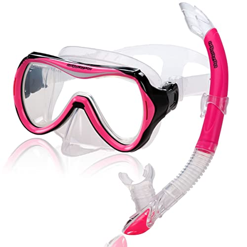 AQUAZON Capri Hochwertiges Schnorchelset, Tauchset, Schwimmset, Schnorchelbrille mit Tempered Glas, Schnorchel mit Semi Dry top für Kinder, Jugendliche Von 7-12 Jahren, Farbe:pink von aquazon