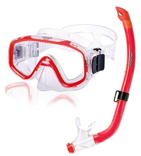 AQUAZON Fun Schnorchelset, Tauchset, Schwimmset, mit Schnorchelbrille und Schnorchel für Kinder von 3-7 Jahren, Farbe:rot transparent von aquazon