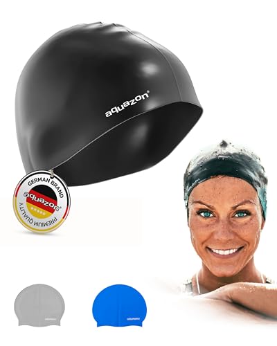 AQUAZON Premium Badekappe Damen, Herren für Erwachsene - extra Flexibles Silikon für angenehmes Tragegefühl - Bademütze mit UV Schutz - Badehaube inkl. Dry Bag für Aufbewahrung AQUAZON Premium Badekappe Damen, Herren für Erwachsene - extra Flexibles Silikon für angenehmes Tragegefühl - Bademütze mit UV Schutz - Badehaube inkl. Dry Bag für Aufbewahrung von aquazon