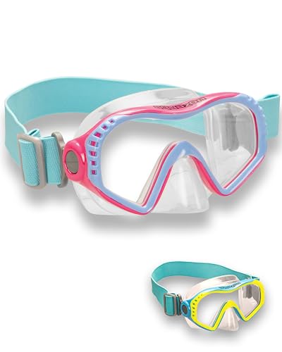 AQUAZON Starfish Junior Medium Schnorchelbrille, Taucherbrille, Schwimmbrille, Tauchmaske für Kinder, Jugendliche von 7-12 Jahren, Tempered Glas, mit Silikon, tolle Passform, Farbe:Pink blau von aquazon