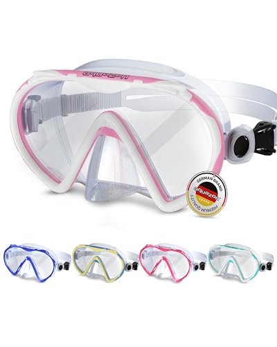 AQUAZON Beach Taucherbrille-besonders bequemes Silikon - inkl. Netztasche - Schwimmbrille mit extra temperiertem Glas für glasklarer Sicht-Kinder 7-12 Jahre, Erwachsene von aquazon