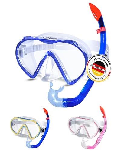 aquazon Korfu Hochwertiges Schnorchelset, Tauchset, Schwimmset, Schnorchelbrille mit Tempered Glas, Schnorchel mit semi Dry top für Kinder, Jugendliche Von 7-12 Jahren, Farbe:Blue aquazon Korfu Hochwertiges Schnorchelset, Tauchset, Schwimmset, Schnorchelbrille mit Tempered Glas, Schnorchel mit semi Dry top für Kinder, Jugendliche Von 7-12 Jahren, Farbe:Blue von aquazon