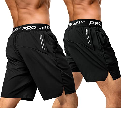 aquota 2er Pack 9" 5" Herren Sport Shorts Trainingsshorts Laufshorts Sporthose Laufhose Jogginghose Kurze Schnell Trocknend Reißverschlusstasche von aquota