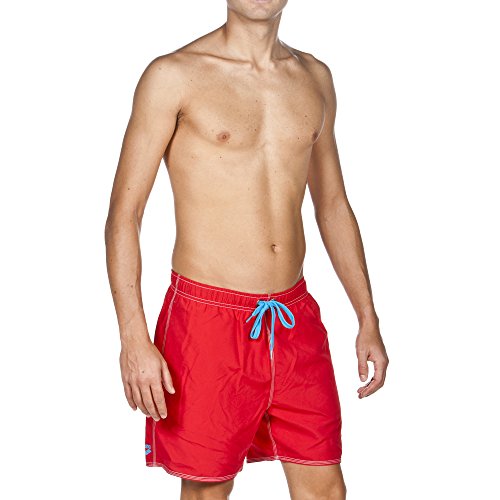 arena Herren Badeshortss Fundamentals Solid Boxer (Schnelltrocknend, Kordelzug, Weiches Material), rot (Red-Turquoise), L von ARENA